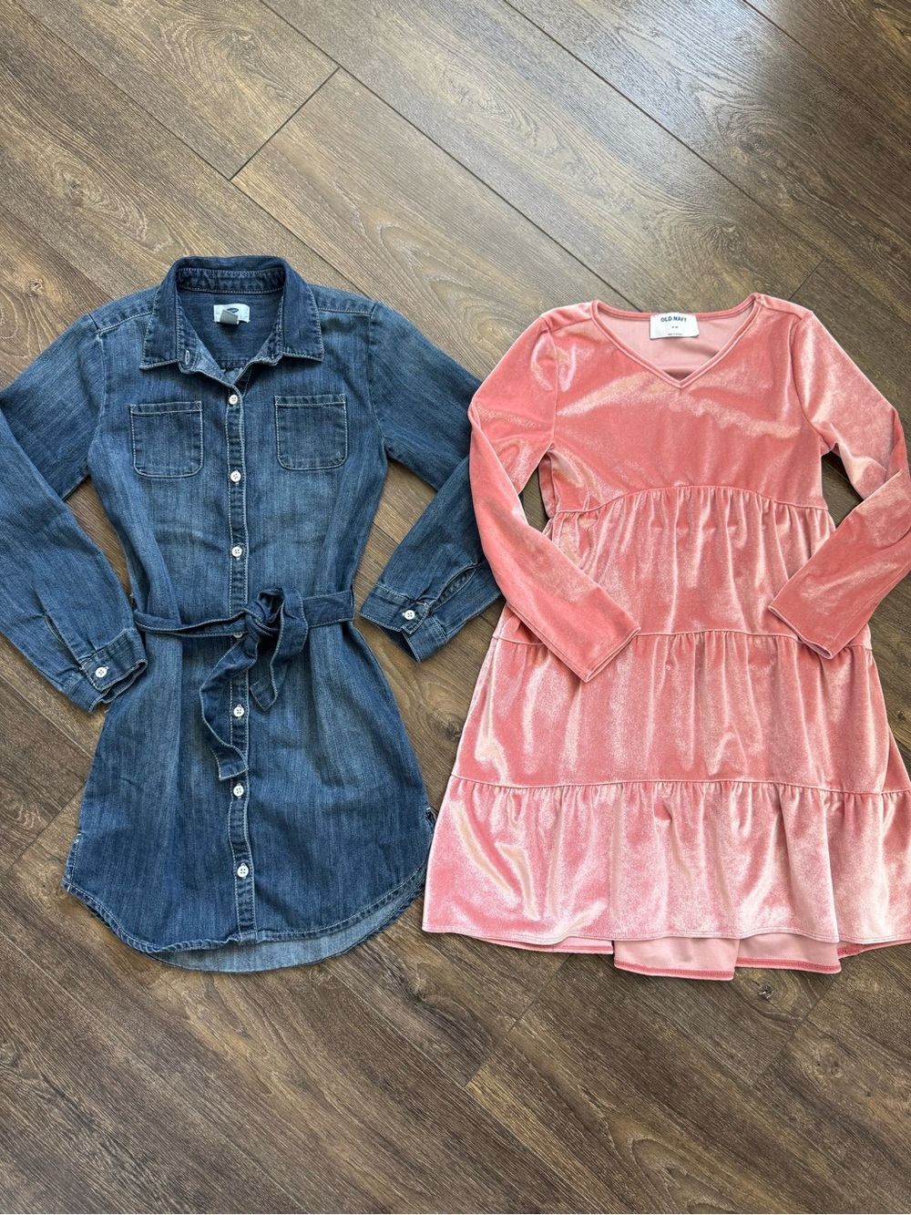 SET OF 2 Girls Size 8 Old Navy Dress Bundle Pink Velvet + Denim Shirt Dress - Picture 2 of 9